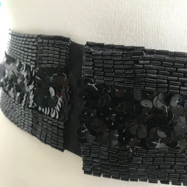 1960 Black Vintage Sequin Belt Arrow Shape - Image 5