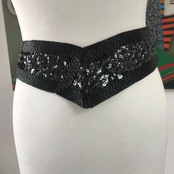 1960 Black Vintage Sequin Belt Arrow Shape