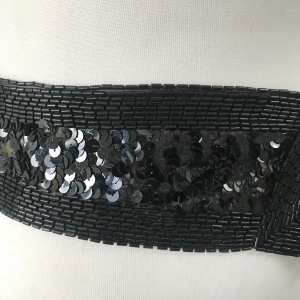 1960 Black Vintage Sequin Belt Arrow Shape - Image 4