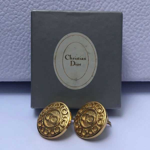 CHRISTIAN DIOR Vintage Small Round CD Monogram Gold Tone Clip-On Earrings 1980s - Image 2
