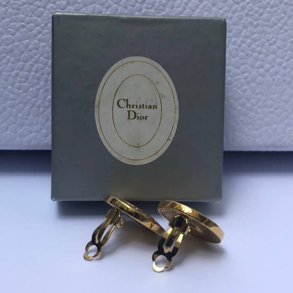 CHRISTIAN DIOR Vintage Small Round CD Monogram Gold Tone Clip-On Earrings 1980s - Image 4
