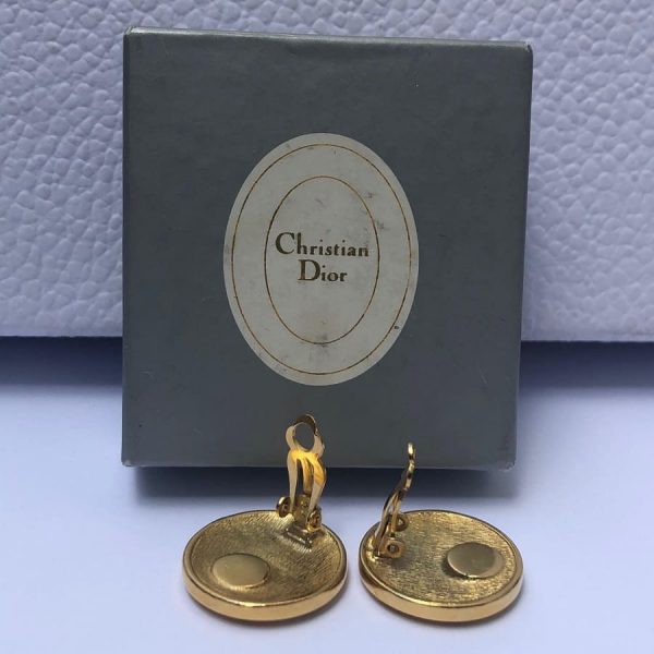 CHRISTIAN DIOR Vintage Small Round CD Monogram Gold Tone Clip-On Earrings 1980s - Image 5