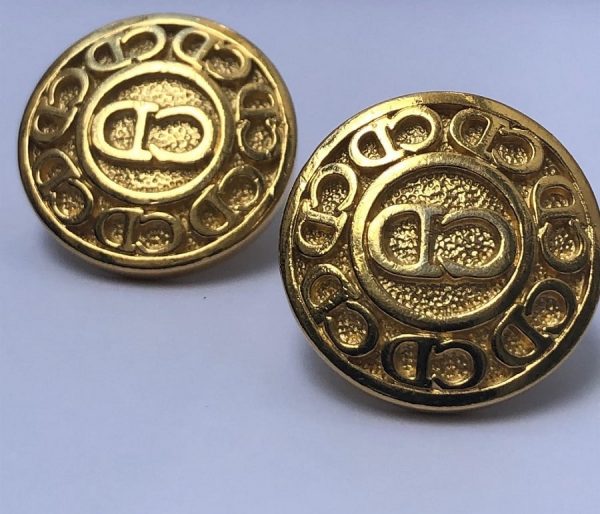 CHRISTIAN DIOR Vintage Small Round CD Monogram Gold Tone Clip-On Earrings 1980s - Image 3