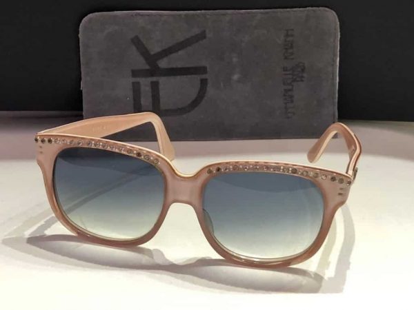 EMMANUELLE KHANH Dust Pink Diamante Sunglasses Vintage Square oversized frame glasses