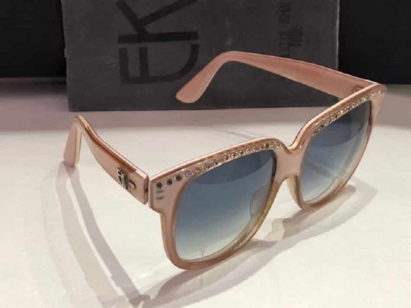 EMMANUELLE KHANH Dust Pink Diamante Sunglasses Vintage Square oversized frame glasses - Image 2