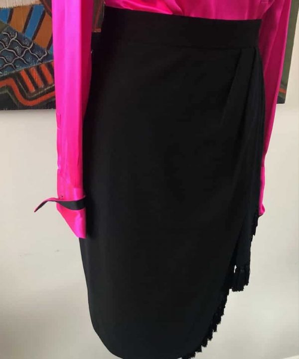 ESCADA COUTURE Vintage Draped Wrap Black Skirt 1980s - Image 8