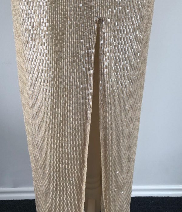 ESCADA Couture Vintage Evening Silk Gown Wedding Cream Sequined 1980s - Image 5