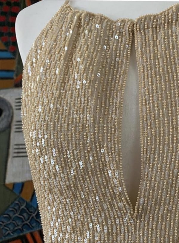 ESCADA Couture Vintage Evening Silk Gown Wedding Cream Sequined 1980s