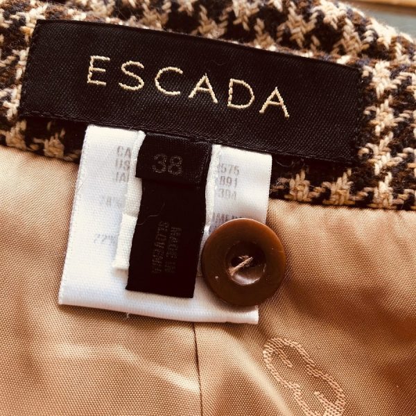 ESCADA Vintage 80s Checked Suit Jacket Skirt Fur Collar Cashmere Emilio Zegna Fabric - Image 10