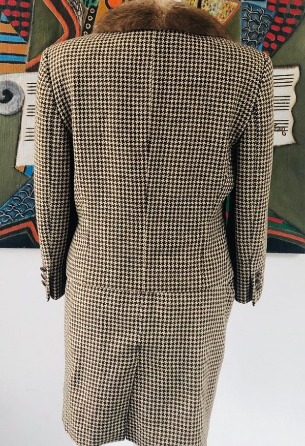 ESCADA Vintage 80s Checked Suit Jacket Skirt Fur Collar Cashmere Emilio Zegna Fabric - Image 8