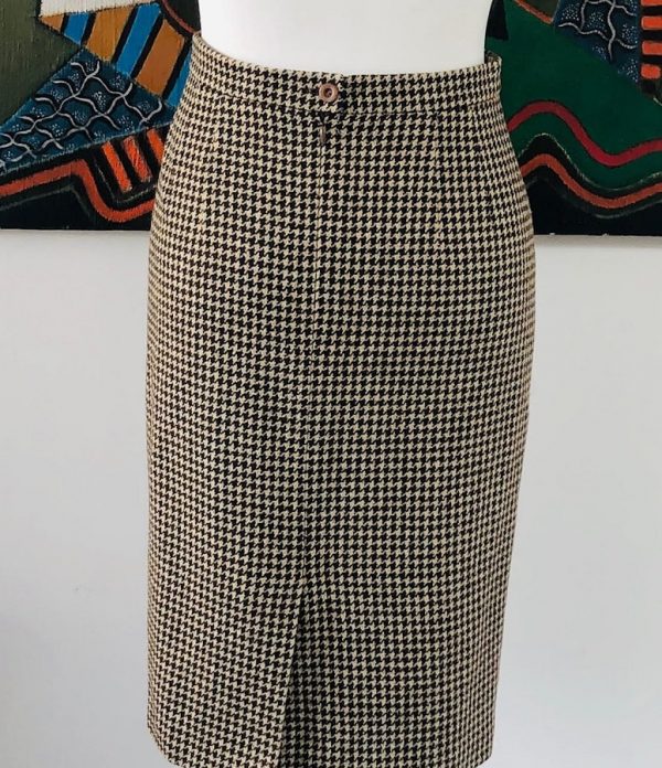 ESCADA Vintage 80s Checked Suit Jacket Skirt Fur Collar Cashmere Emilio Zegna Fabric - Image 5