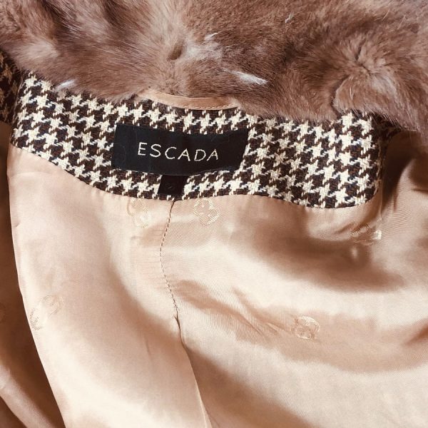 ESCADA Vintage 80s Checked Suit Jacket Skirt Fur Collar Cashmere Emilio Zegna Fabric - Image 11