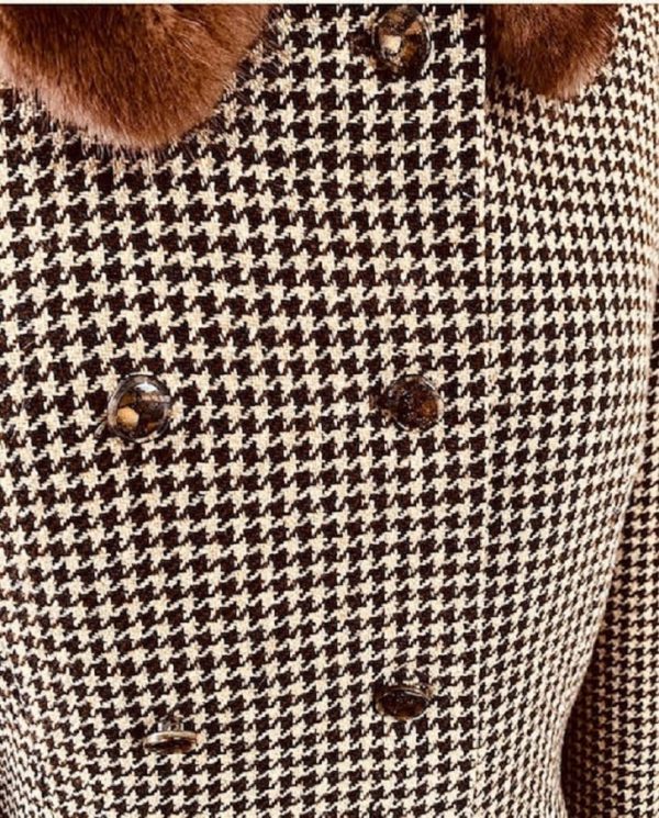 ESCADA Vintage 80s Checked Suit Jacket Skirt Fur Collar Cashmere Emilio Zegna Fabric