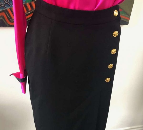 ESCADA Vintage Black Skirt Gold Jewel Buttons 1980s - Image 3