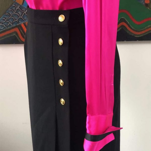 ESCADA Vintage Black Skirt Gold Jewel Buttons 1980s - Image 4