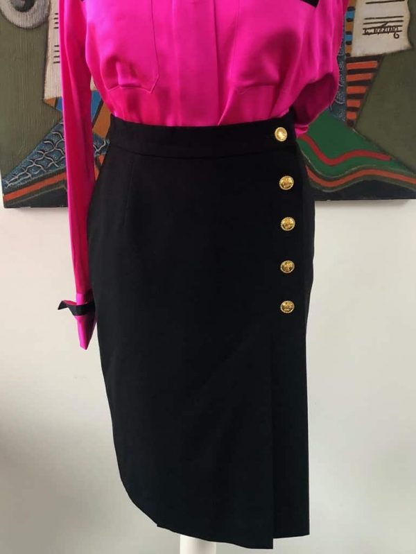 ESCADA Vintage Black Skirt Gold Jewel Buttons 1980s - Image 7