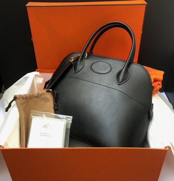 HERMÈS Handbag Bolide Hermès Leather Black GHW Vintage W/Box - Image 7