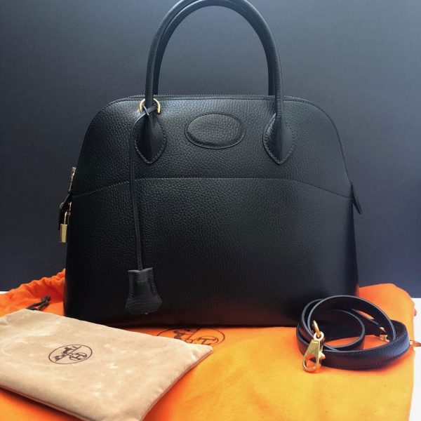 HERMÈS Handbag Bolide Hermès Leather Black GHW Vintage W/Box - Image 6