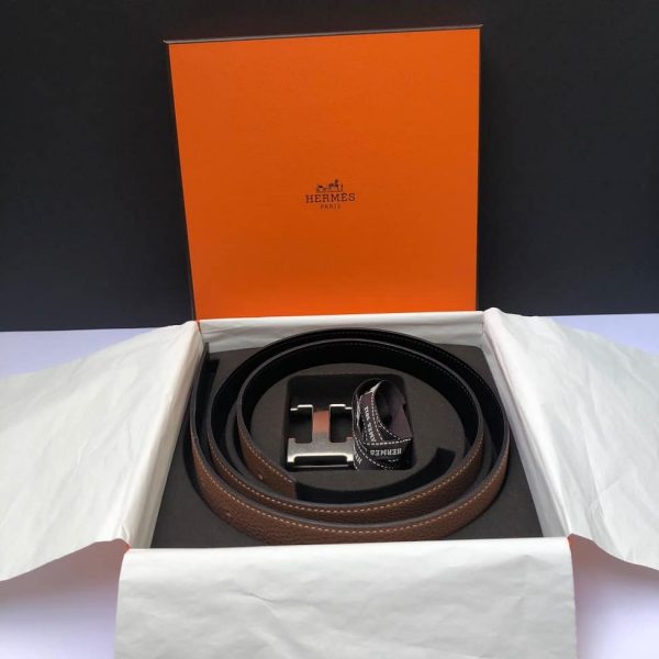 HERMÈS Belt H Constance Reversible 32 mm Tan / Black Brushed Palladium 95 - Image 2