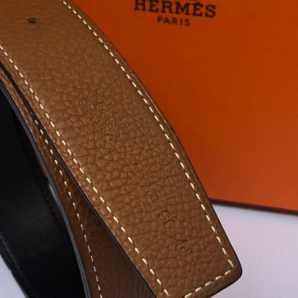 HERMÈS Belt H Constance Reversible 32 mm Tan / Black Brushed Palladium 95 - Image 8
