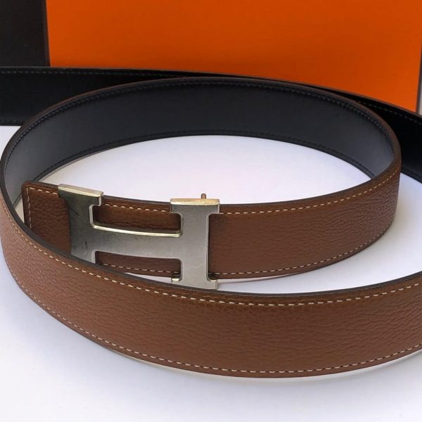 HERMÈS Belt H Constance Reversible 32 mm Tan / Black Brushed Palladium 95