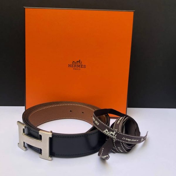 HERMÈS Belt H Constance Reversible 32 mm Tan / Black Brushed Palladium 95 - Image 5
