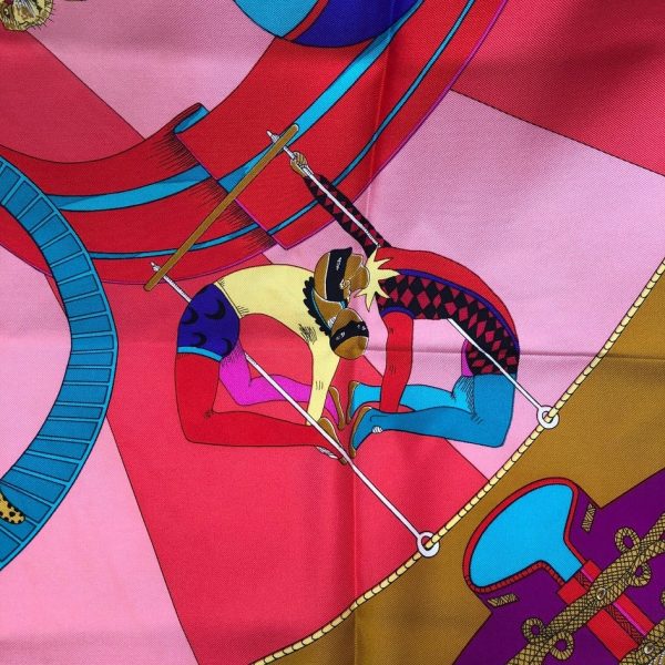 HERMÈS Scarf Circus Silk Annie Faivre 1982 Fuchsia Pink Multi W/Box - Image 6
