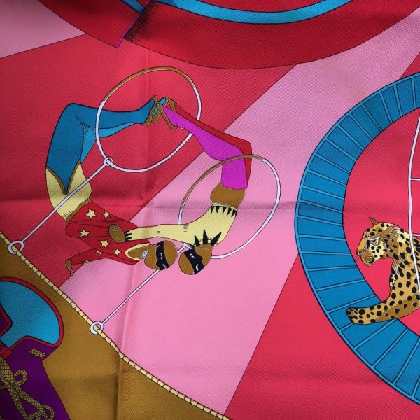 HERMÈS Scarf Circus Silk Annie Faivre 1982 Fuchsia Pink Multi W/Box - Image 7