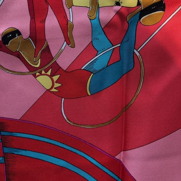 HERMÈS Scarf Circus Silk Annie Faivre 1982 Fuchsia Pink Multi W/Box - Image 8