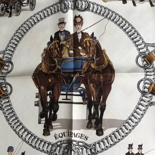 HERMÈS Scarf Equipages Vintage Silk Ledoux 1973 W/Box - Image 3