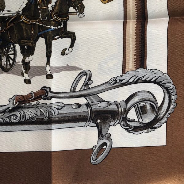 HERMÈS Scarf Equipages Vintage Silk Ledoux 1973 W/Box - Image 4