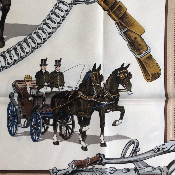 HERMÈS Scarf Equipages Vintage Silk Ledoux 1973 W/Box - Image 6