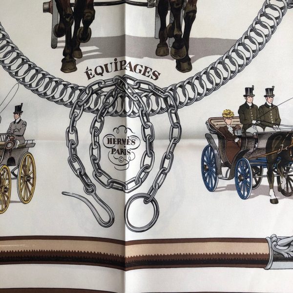 HERMÈS Scarf Equipages Vintage Silk Ledoux 1973 W/Box - Image 5
