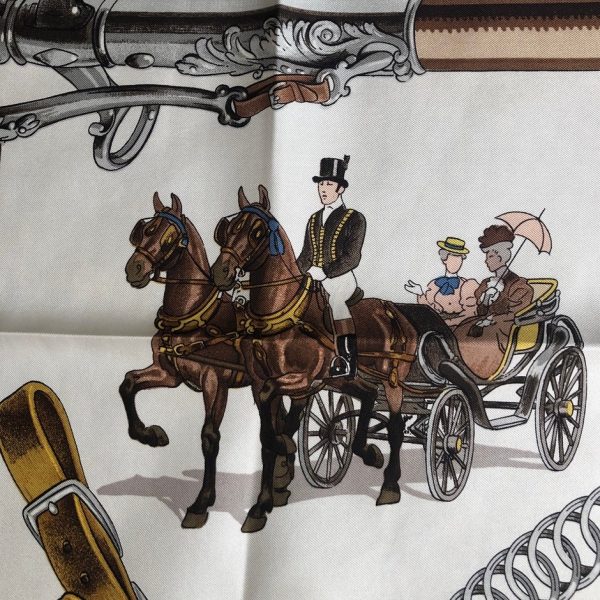 HERMÈS Scarf Equipages Vintage Silk Ledoux 1973 W/Box - Image 8