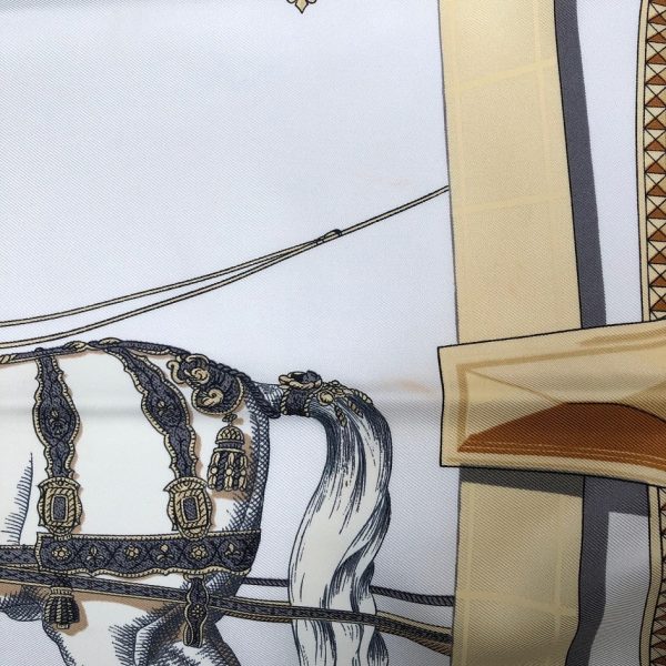 HERMÈS Scarf Grand Apparat Vintage Silk Jacques Eudel Black Gold Grey - Image 5