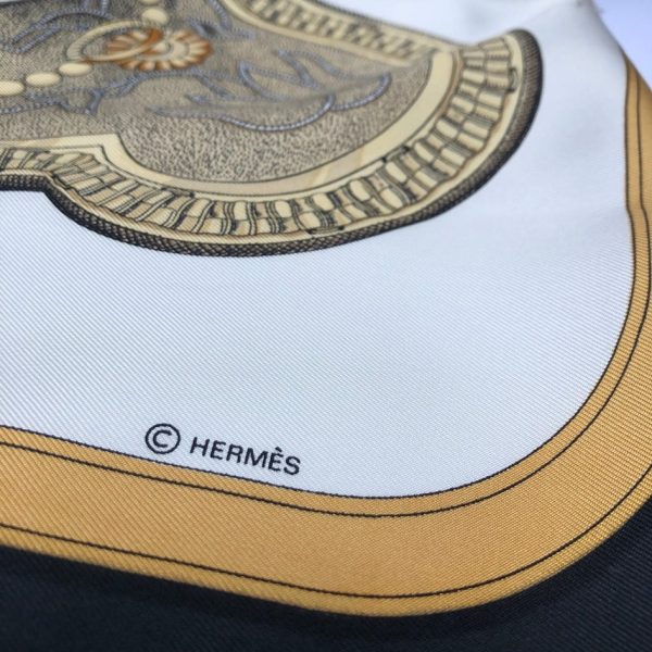 HERMÈS Scarf Grand Apparat Vintage Silk Jacques Eudel Black Gold Grey - Image 6