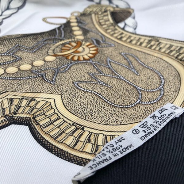 HERMÈS Scarf Grand Apparat Vintage Silk Jacques Eudel Black Gold Grey - Image 8