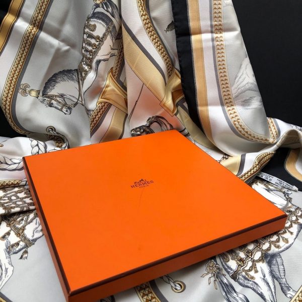 HERMÈS Scarf Grand Apparat Vintage Silk Jacques Eudel Black Gold Grey