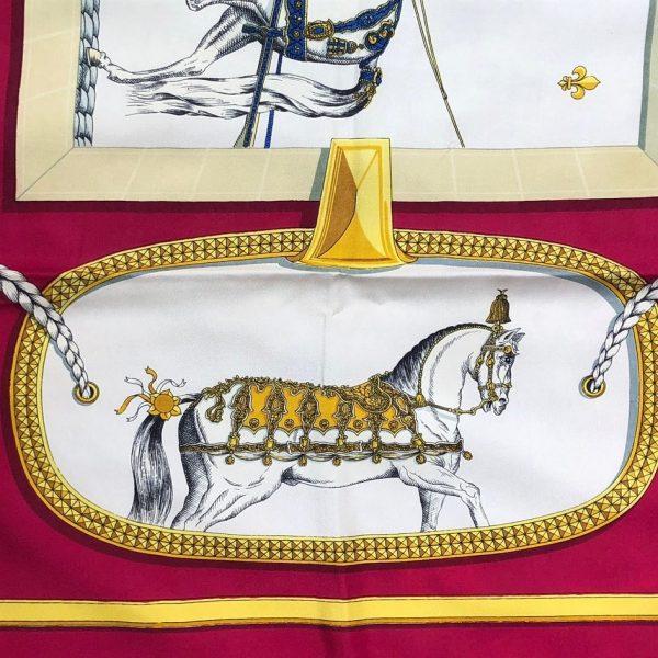 HERMÈS Scarf Grand Apparat Vintage Silk Jacques Eudel Red Gold Blue - Image 7