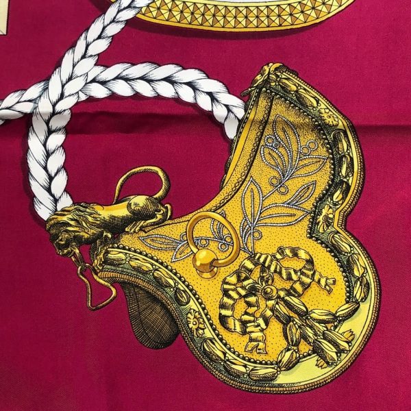HERMÈS Scarf Grand Apparat Vintage Silk Jacques Eudel Red Gold Blue - Image 8