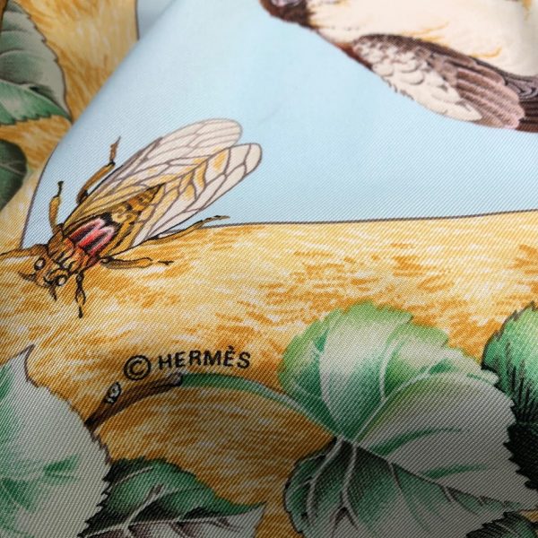 HERMÈS Scarf La Vie Au Grand Air Silk Antoine de Jacquelot 1990 Gold Multi W/Box - Image 2