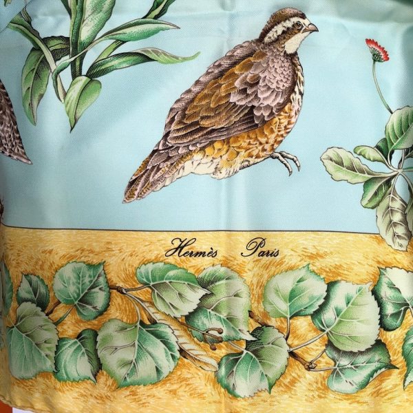 HERMÈS Scarf La Vie Au Grand Air Silk Antoine de Jacquelot 1990 Gold Multi W/Box - Image 3