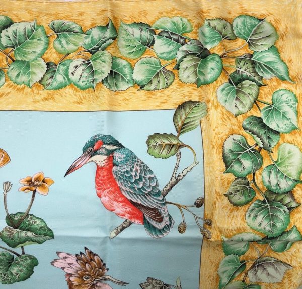 HERMÈS Scarf La Vie Au Grand Air Silk Antoine de Jacquelot 1990 Gold Multi W/Box - Image 7