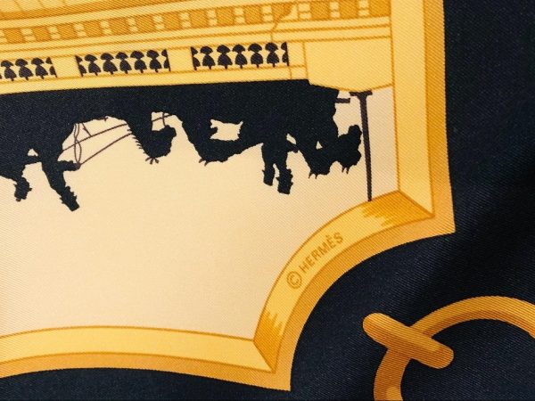 HERMÈS Scarf Les Ponts de Paris Silk Black and Gold W/Box Pristine Condition - Image 5