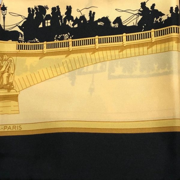 HERMÈS Scarf Les Ponts de Paris Silk Black and Gold W/Box Pristine Condition - Image 6