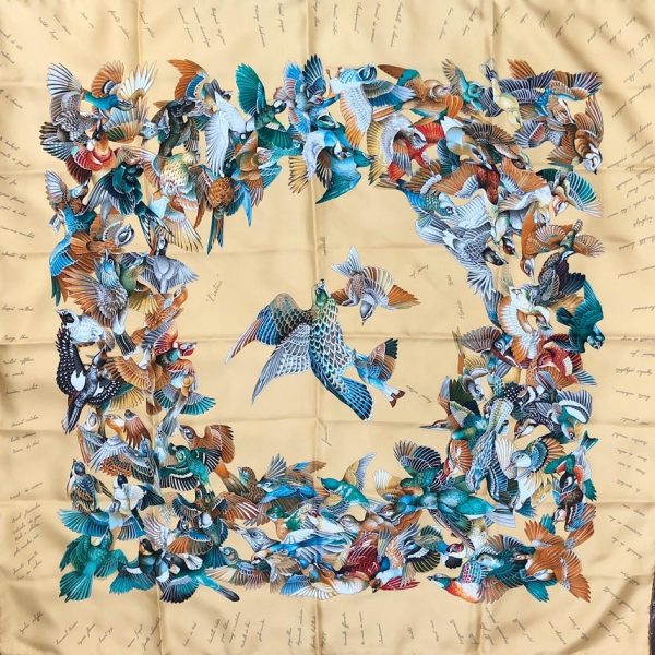 HERMÈS Scarf L'Intrus Silk Antoine de Jacquelot 1996 RARE Gold Multi W/Box - Image 6