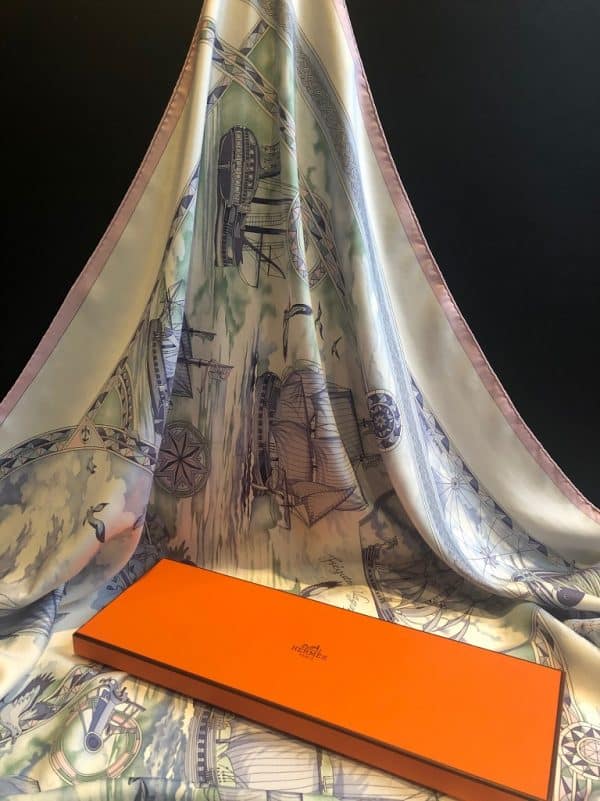 HERMÈS Scarf Frégates Magnifiques Silk Dominik Jarlegant 2004 W/Box