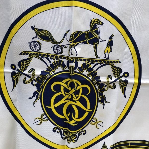 HERMÈS Scarf Ex Libris Silk Hugo Grygkar 1946 RARE Yellow Blue W/Box - Image 3