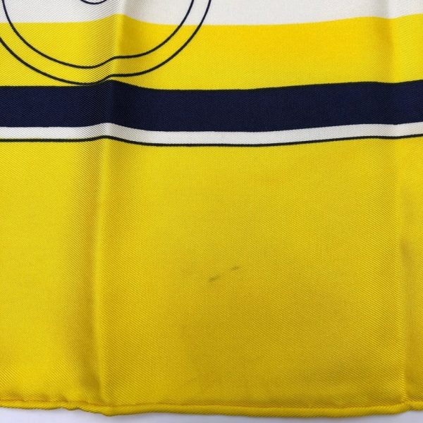 HERMÈS Scarf Ex Libris Silk Hugo Grygkar 1946 RARE Yellow Blue W/Box - Image 7