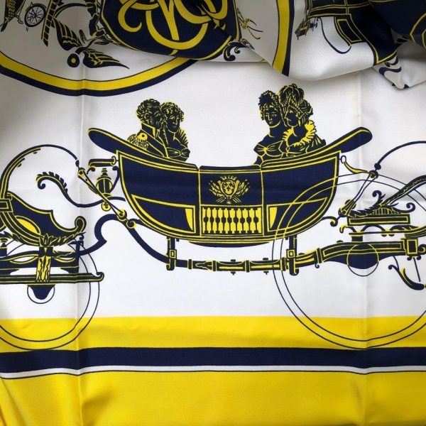 HERMÈS Scarf Ex Libris Silk Hugo Grygkar 1946 RARE Yellow Blue W/Box - Image 4
